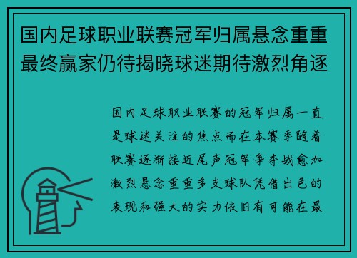 国内足球职业联赛冠军归属悬念重重最终赢家仍待揭晓球迷期待激烈角逐结果